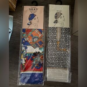 Silky Multi Scarf Set - Blue multi colored and black and cream